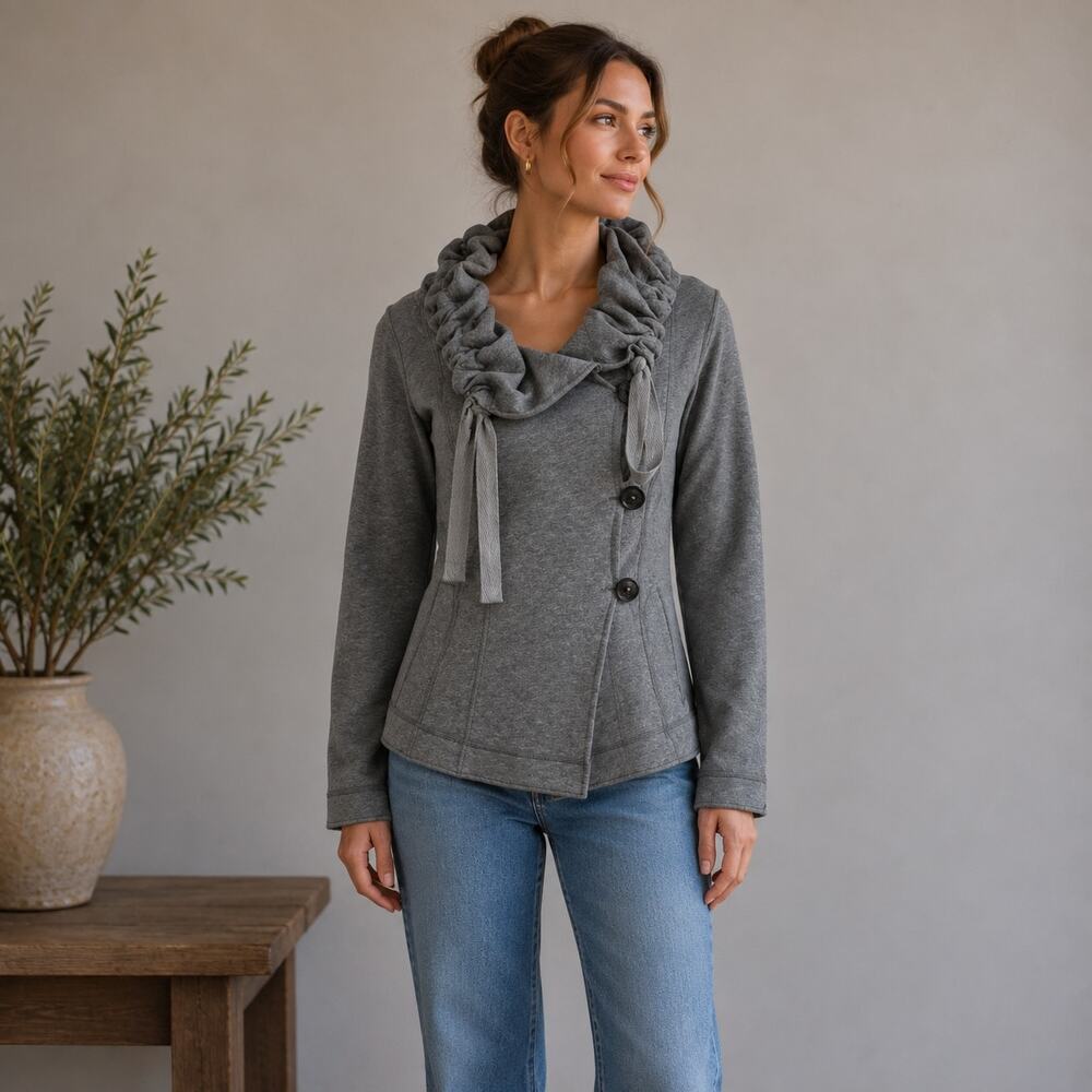 Lucky Brand Gray Sweatshirt Button front Jacket XS